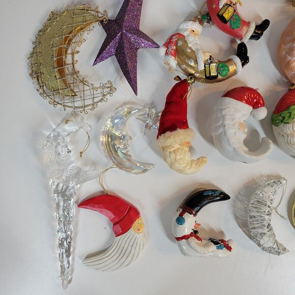 Vintage Moon Santa Claus Ornaments Christmas Tree Anthropomorphic Crescents 24 - Picture 13 of 16
